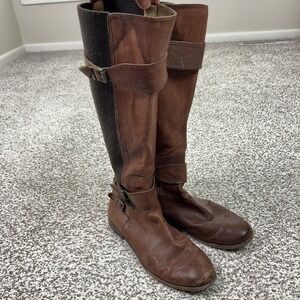 Frye Boots Womens Size 8.5 Brown Leather Tall Riding Buckle Zip Knee High Boots